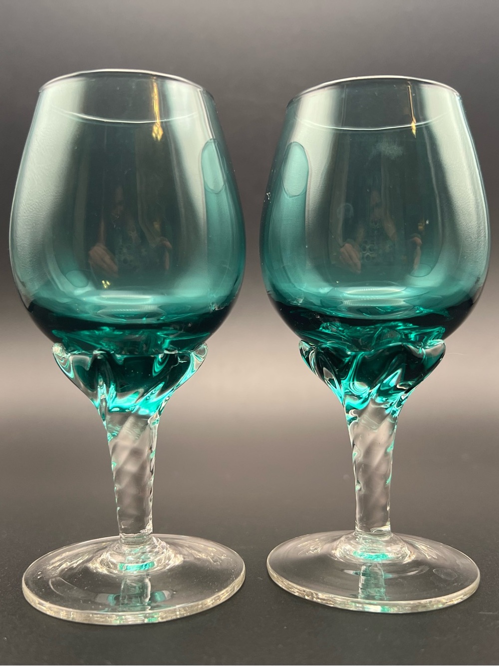 🌟 VINTAGE MCM Empoli Teal Art Glass Wine Cordial Glasses - Set of 2